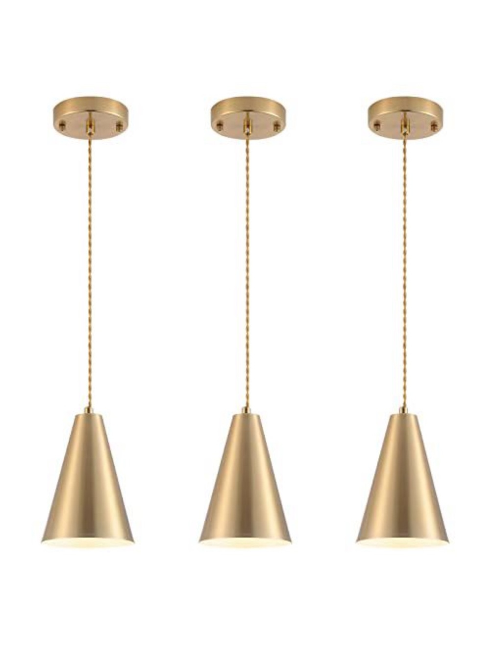 Modern Gold Cone Pendant Light Trio